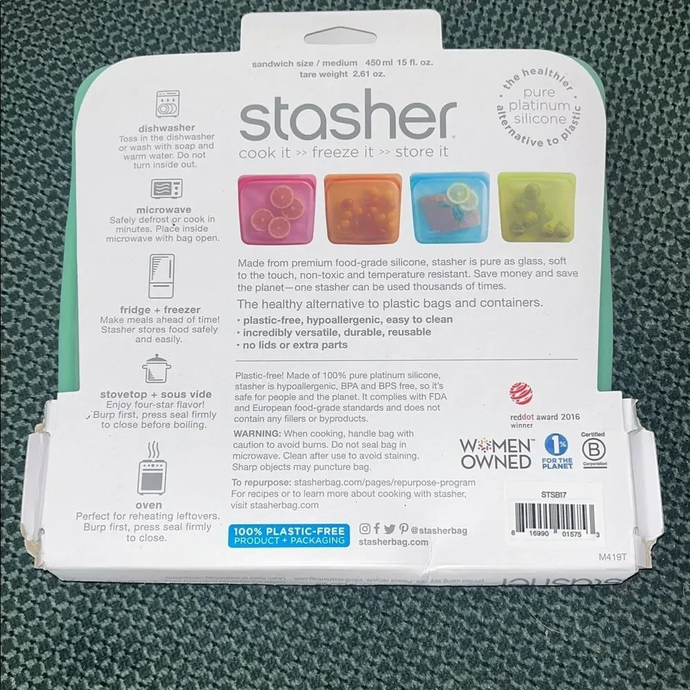 Stasher Green Reusable Silicone Food Storage Bag